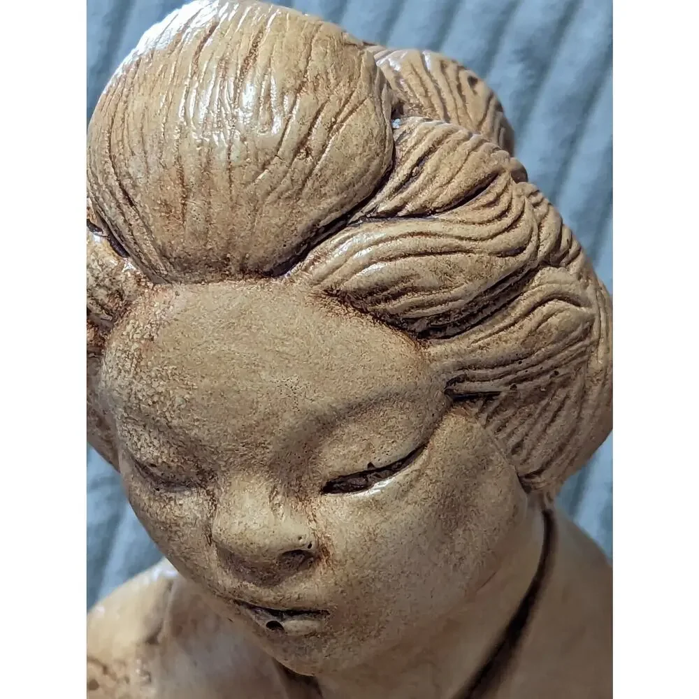 Rare Vintage Asian Geisha Figurine Woman Painting Duck 10 in Tall Mid-Century